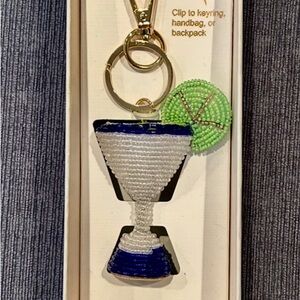 Beaded Margarita Glass Bag Charm with Lime Accent